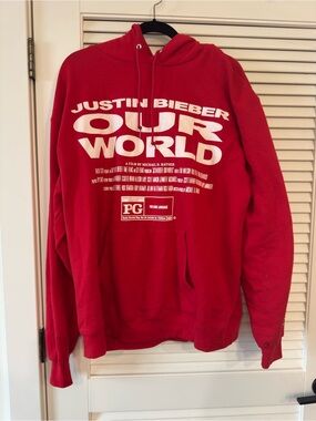 Rare Justin Bieber "Our World" Red Hoodie size XL